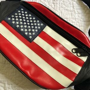 Patriotic USA flag leather fanny pack red white and blue